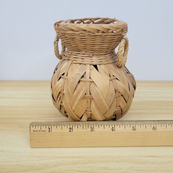 Vintage Rattan Bamboo Wicker Boho Vase - Picture 10 of 12